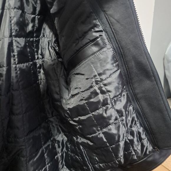 Men's Faux Leather Motorcycle Jacket With Detachable Hood Black Size Large - Picture 11 of 14